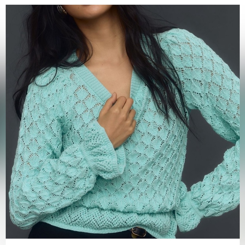 By Anthropologie Flounce-Hem Pointelle Sweater, small, great condition